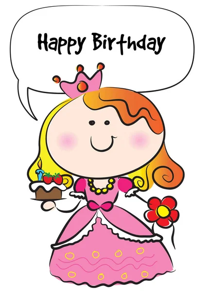 Desenho Animado Bonito Cartão Aniversário Feliz Com Uma Menina — Vetor de Stock