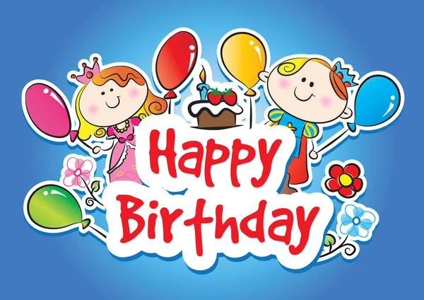 Mutlu yıllar sana tatlı çocuklar ve balonlarla dolu tebrik kartı.