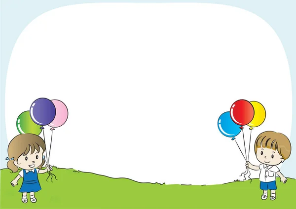 Διανυσματικό Υπόβαθρο Απεικόνιση Των Χαριτωμένα Παιδιά Και Μπαλόνια — Διανυσματικό Αρχείο