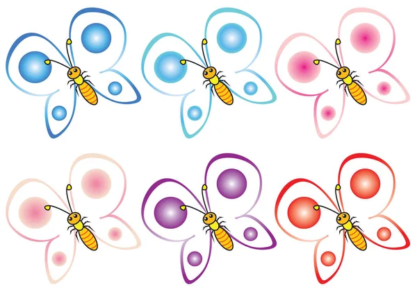 Векторная Иллюстрация Набора Красочных Бабочек — стоковый вектор
