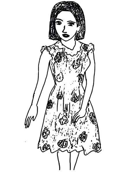 ドレスを着た女の子のスケッチ — ストックベクタ