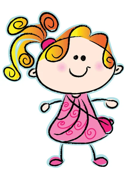 Мила Маленька Дівчинка Рожевій Сукні Бантом — стоковий вектор