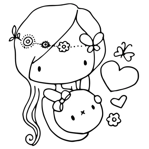 Linda Niña Con Corazón — Vector de stock