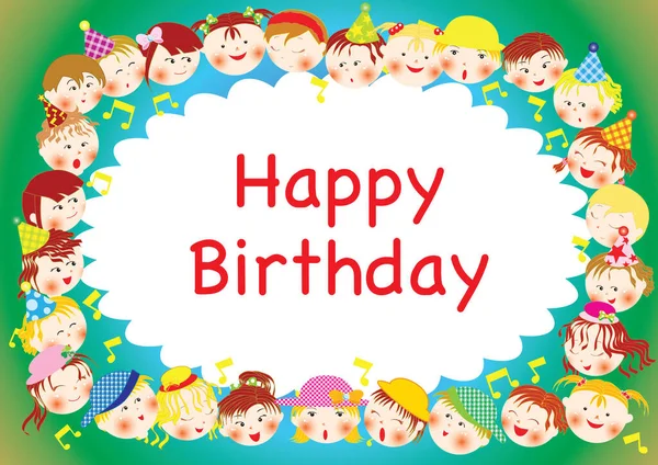 Çocuklarla dolu doğum günü kartı. vektör illüstrasyonu