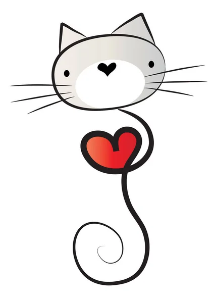 Chat Avec Coeur Sur Fond Blanc — Image vectorielle