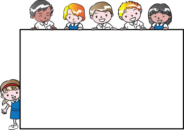 Banner Blanco Dibujos Animados Con Niños — Vector de stock