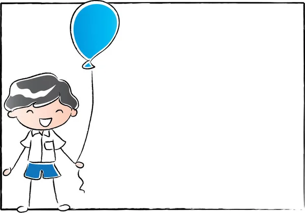 Handzeichnung Eines Jungen Mit Luftballon — Stockvektor