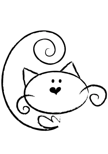 Ilustración Vectorial Blanco Negro Del Gato — Vector de stock