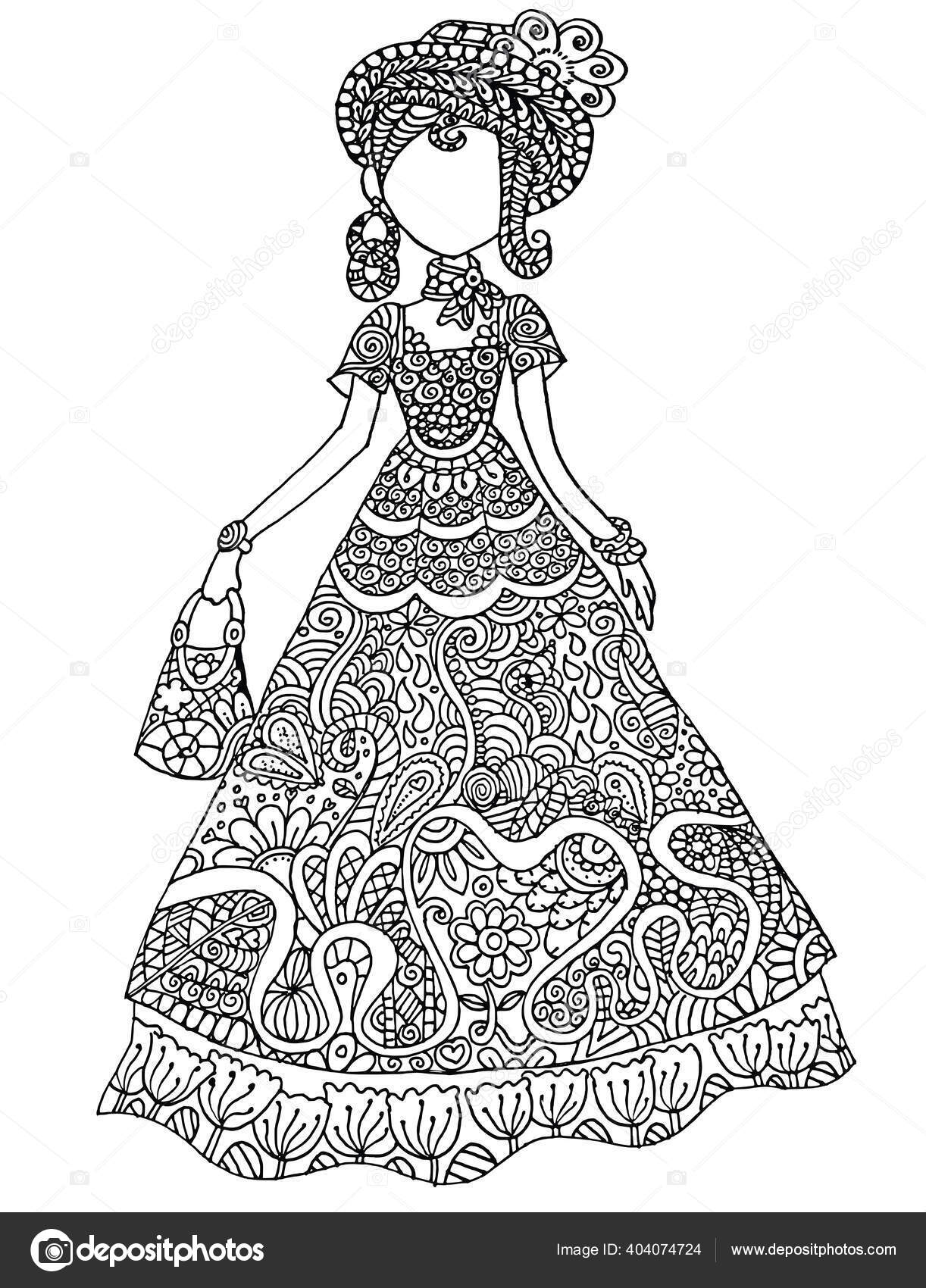 Vector Illustration Girl In A Floral Dress Doodle Stock Illustration -  Download Image Now - iStock