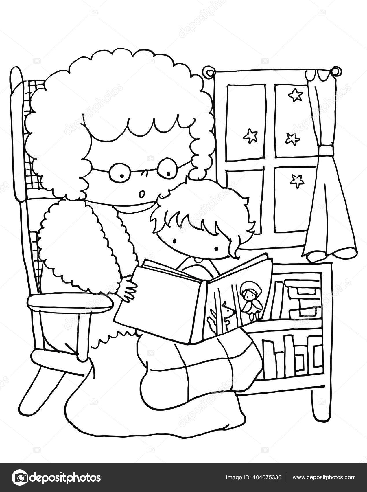 Desenho Animado Bonito Avó Leitura Livro Para Neto Casa Conceito Vetor de  ©wenpei 404075336, image size:1269x1700