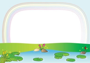 Gökkuşaklı yeşil bir çimenin çizimi