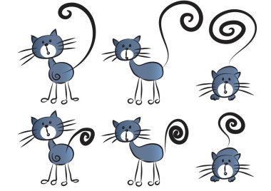 Beyaz arka planda sevimli kedilerin vektör kümesi.