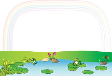 Göletteki sevimli kurbağaların çizimi