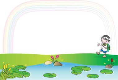 Çiçeklerle çayırdaki küçük bir çocuğun resmi.