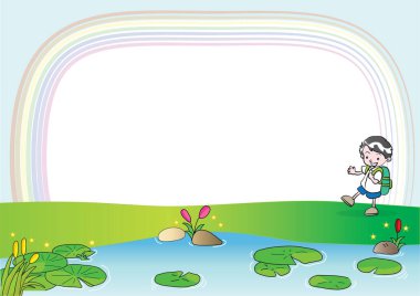 Yeşil çayırdaki bir çocuğun resmi.