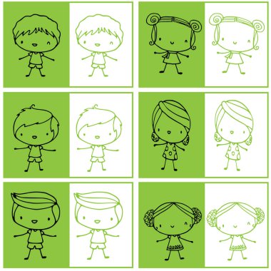 Elle çizilmiş vektör kümesi çizen çocuklar