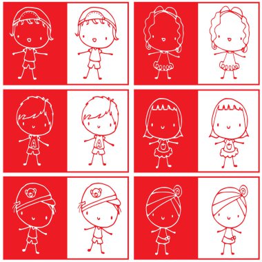 Farklı mesleklerden el çizimi çizgi film karakterleri.