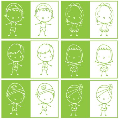 Farklı çizgi film karakterlerinin el çizimleri.