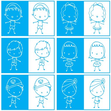 Çizgi film karakterleri çizen çocuklar.