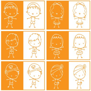 El çizimi çizgi film karakterleri.