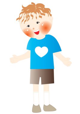 Mavi gömlekli, kalbi olan bir çocuğun resmi.