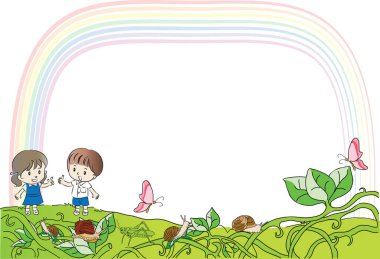 Çiçek bahçesindeki bir kızla bir oğlanın resmi