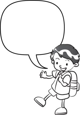 Konuşma balonu olan küçük bir kızın karikatür çizimi.