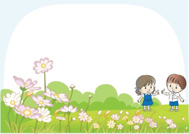 Çiçekli mutlu bir ailenin resmi.