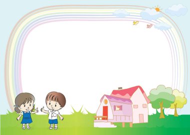 Çocuklar çimlere resim çiziyor.