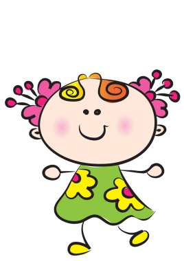 Çiçekli pembe elbiseli şirin kız.