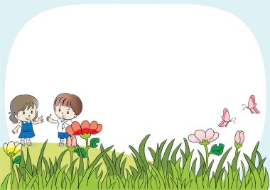 Çiçekli mutlu bir ailenin tasviri