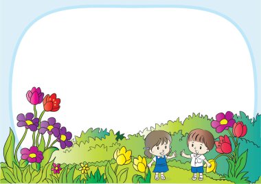 Çiçekli mutlu bir ailenin tasviri