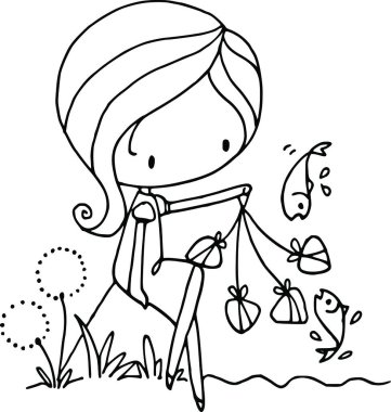 Kış elbisesi içinde fiyonklu bir kızın vektör çizimi