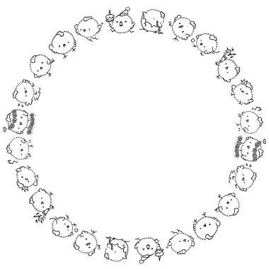 Beyaz arka planda, vektörde, resimde izole edilmiş komik düz karikatür hatunlarından çerçeve