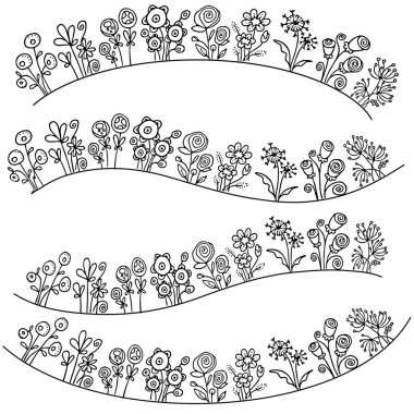 Beyaz arkaplan, vektör, illüstrasyon üzerinde izole çiçekler ile güzel dekoratif çerçeve kenarlıkları set 