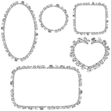 Beyaz arkaplan, vektör ve illüstrasyon üzerinde izole edilmiş çiçeklerden güzel dekoratif çerçeveler. 