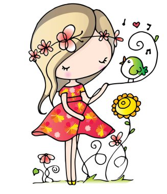 Çizgi film kızlarıyla vektör çizimi 