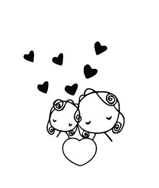 Çizgi film kızlarıyla vektör çizimi 