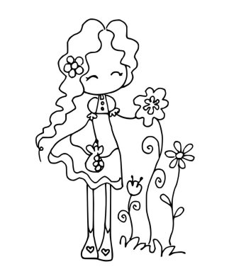 Çizgi film kızlarıyla vektör çizimi 