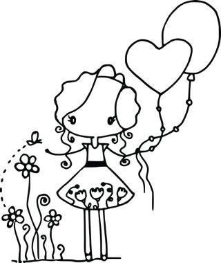 Çizgi film kızlarıyla vektör çizimi 