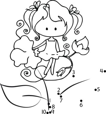 Çocuklar için boyama kitabı: Kelebekli siyah elbiseli bir kızın karikatür çizimi