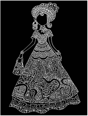 karikatür güzel kız moda elbise koyu arka plan, vektör, illüstrasyon