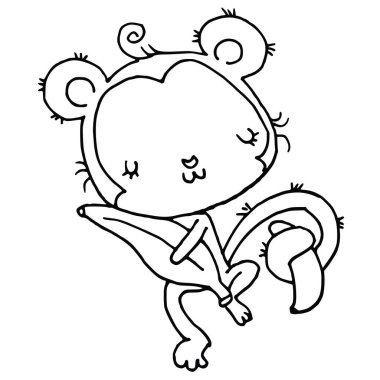 Beyaz zemin, vektör, illüstrasyon üzerinde muz izole çizgi maymun çizimi