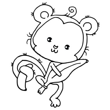 Beyaz zemin, vektör, illüstrasyon üzerinde muz izole çizgi maymun çizimi