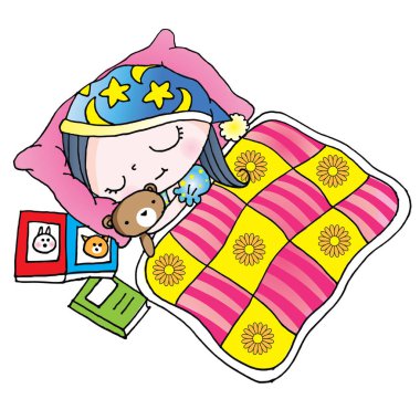 Beyaz arka planda izole edilmiş uyuyan küçük kız, vektör çizimi