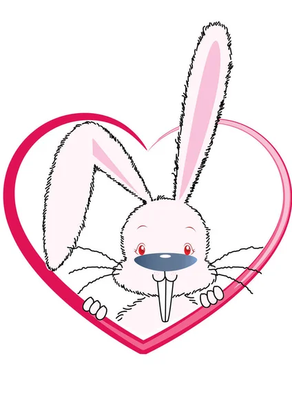 Pembe Kalpli Sevimli Bir Tavşan — Stok Vektör