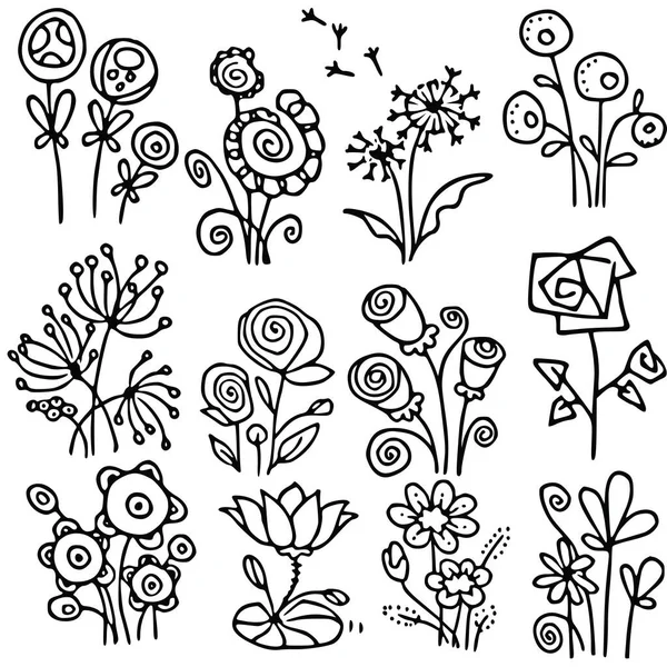 Set Schwarzer Und Weißer Blumen — Stockvektor
