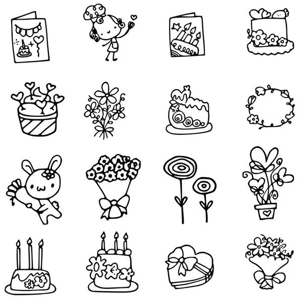 Çocukların doğum günlerinin siyah beyaz simgeleri.