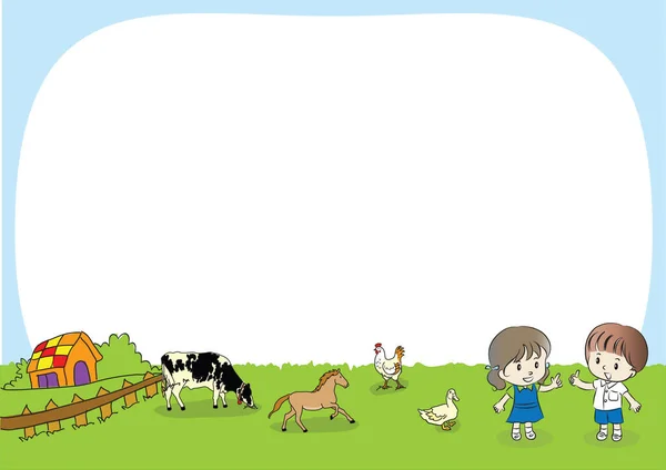 Niños Animales Campo — Vector de stock