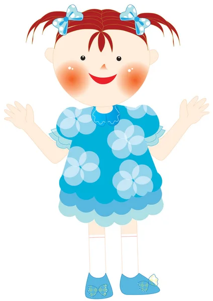 Illustration Une Petite Fille Robe Bleue — Image vectorielle